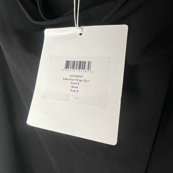 Diane von Furstenberg DVF Black Wool Side Knot Wrap Skirt Size 6 - Picture 7 of 8